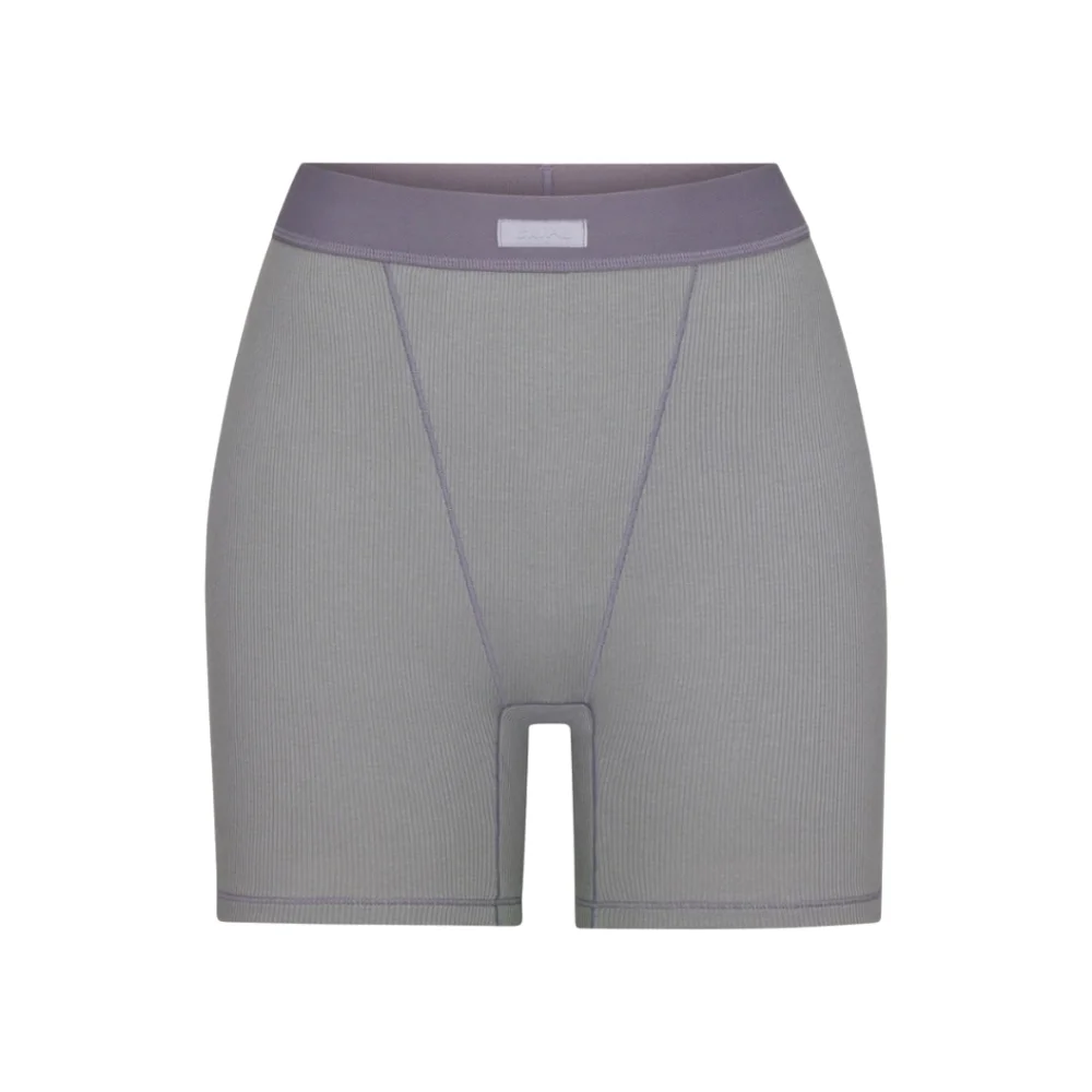 SKIMS Cotton Ribbed Boxer Shorts Pacific Gray - Picture 2 of 6